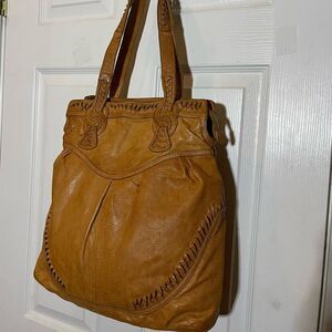 Junior Drake Leather tan snake skin print Medium Tote Bag with braided accent.